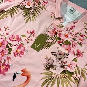 Hardaddy Mens XL Pink Flamingo Tropical Floral Short Sleeve Button Down NWT